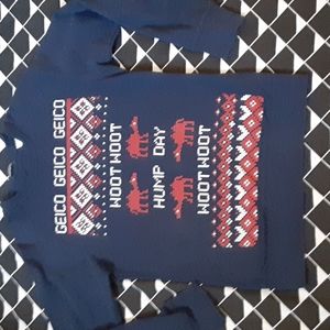 GEICO HUMPDAY BLUE. RED AND WHITE SWEAT SHIRT,  SMALL